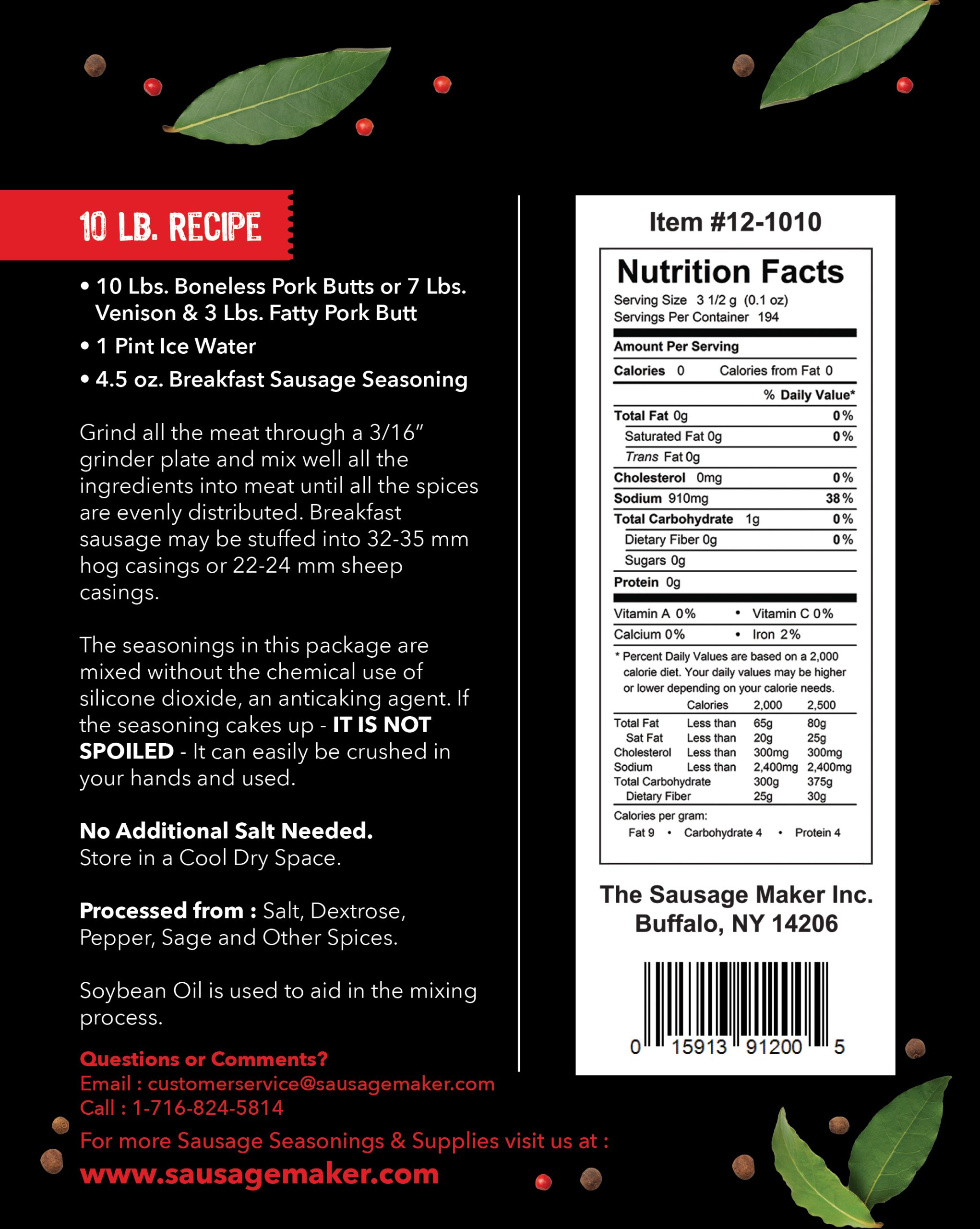 Breakfast Sausage Seasoning 1lb 8oz