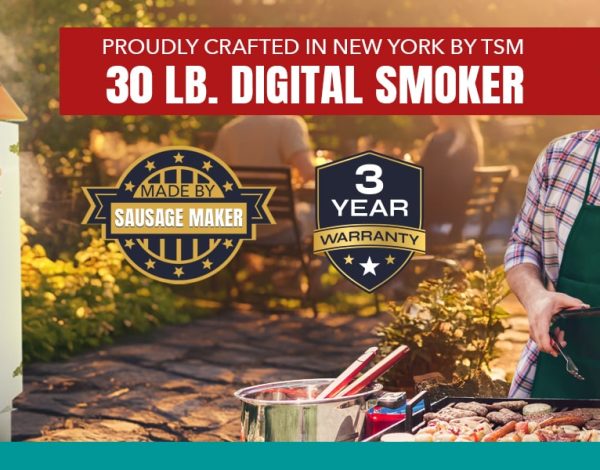 A satisfied man smoking meat with American-made stainless steel smoker