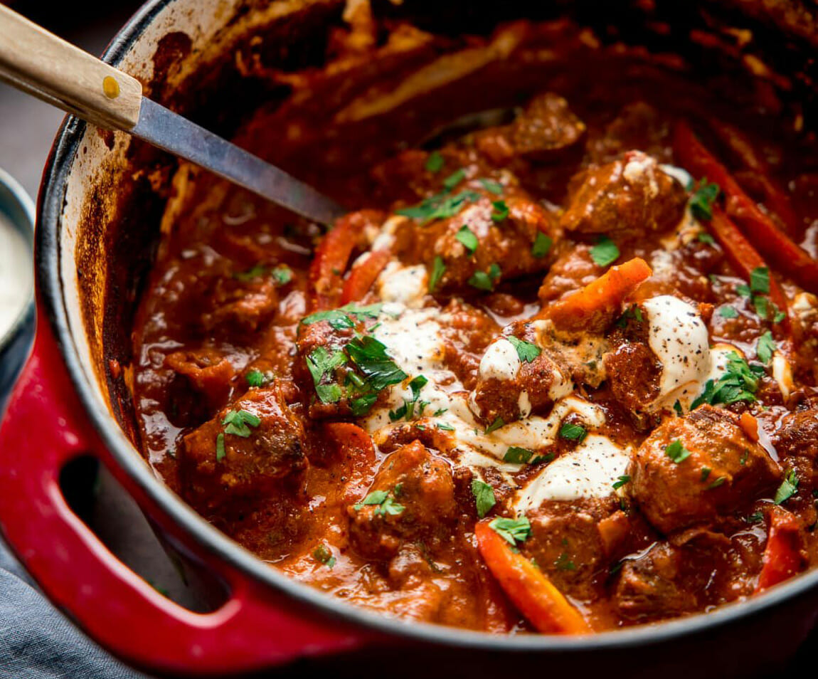 Delicious homemade meat stew made with sausage maker ingredients