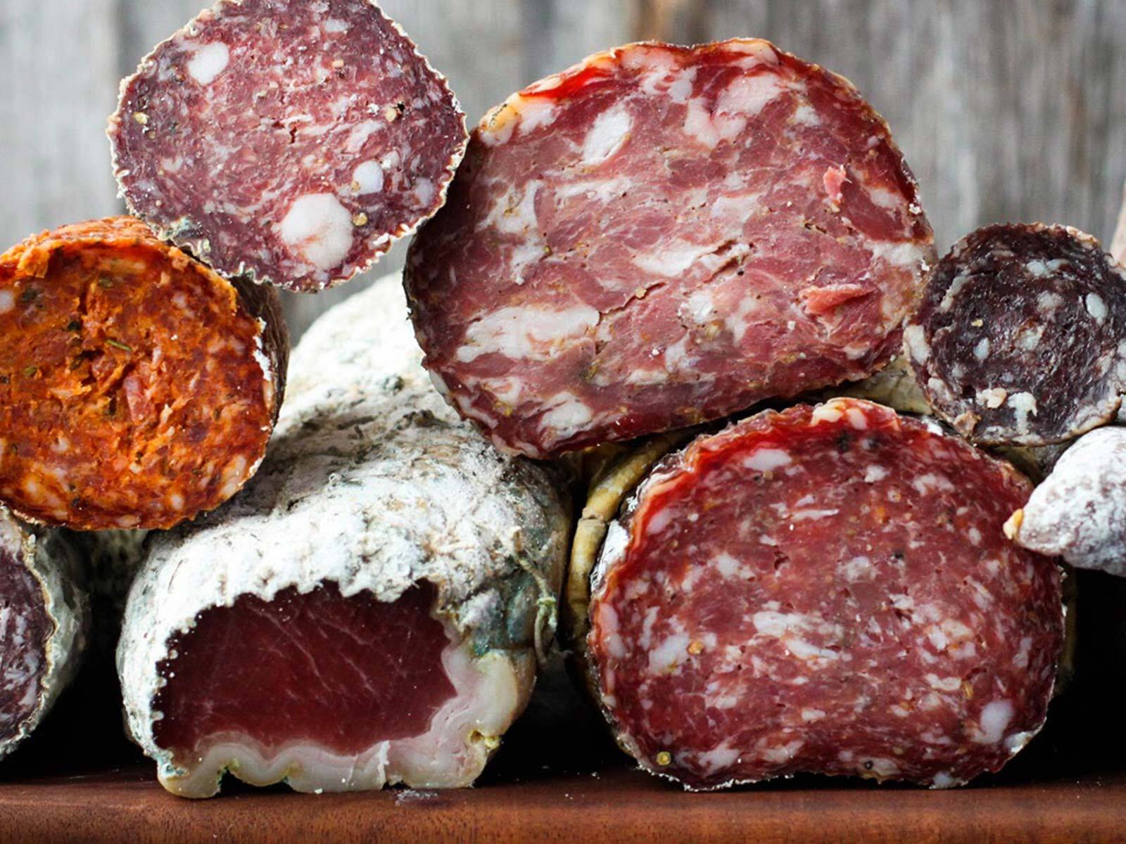 Assorted Dry-cured Sausages Stacked